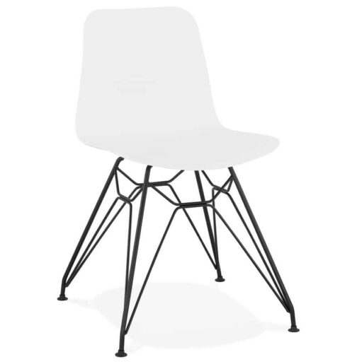 Chaise design ´GAUDY´ blanche style industriel avec pied en métal noir