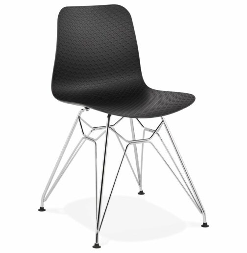Chaise design ´GAUDY´ noire avec pied en métal chromé