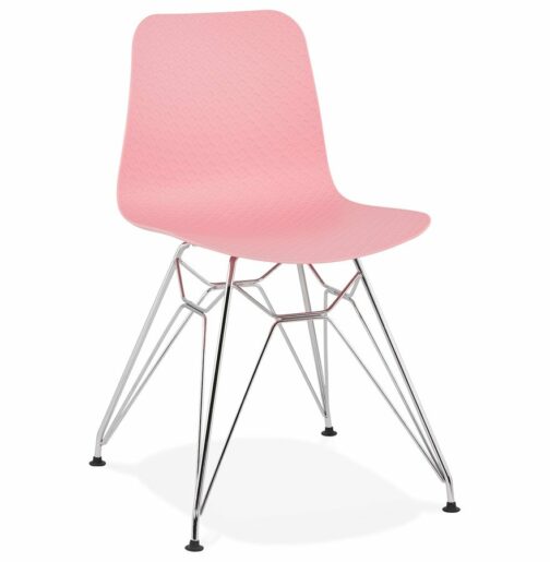 Chaise design ´GAUDY´ rose avec pied en métal chromé