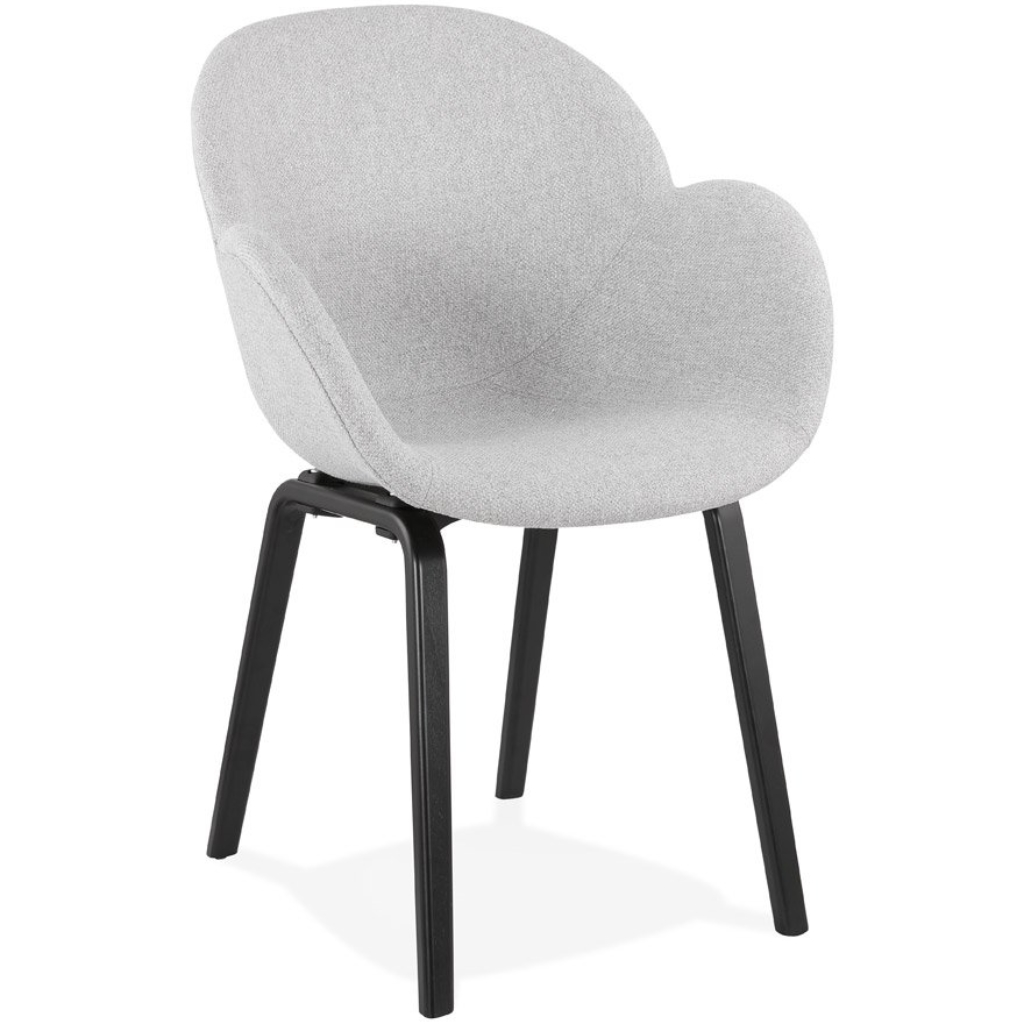 Chaise design avec accoudoirs ´SAMY´ en tissu gris clair et pieds en bois noir