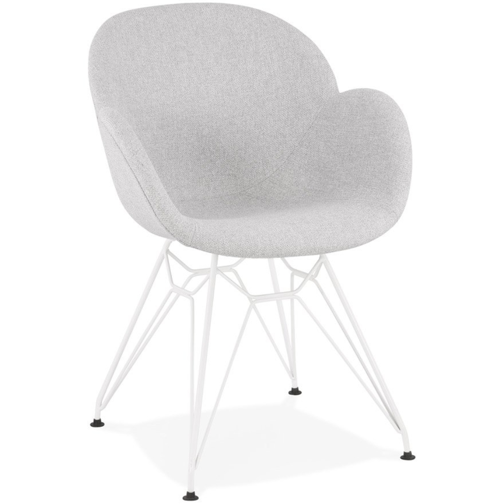 Chaise moderne ´ATOL´ en tissu gris clair avec pieds en métal blanc