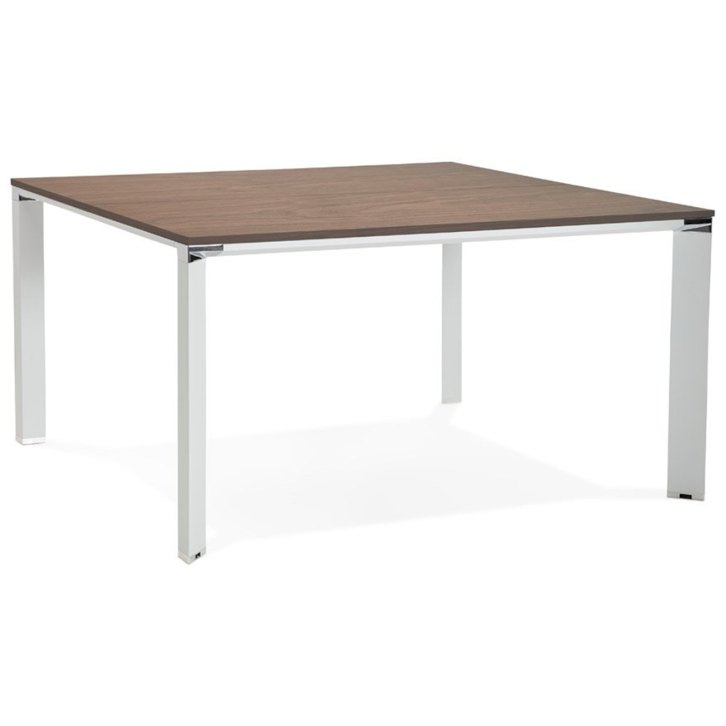 Table de réunion / bureau bench ´XLINE SQUARE´ en bois finition Noyer et métal blanc – 140×140 cm