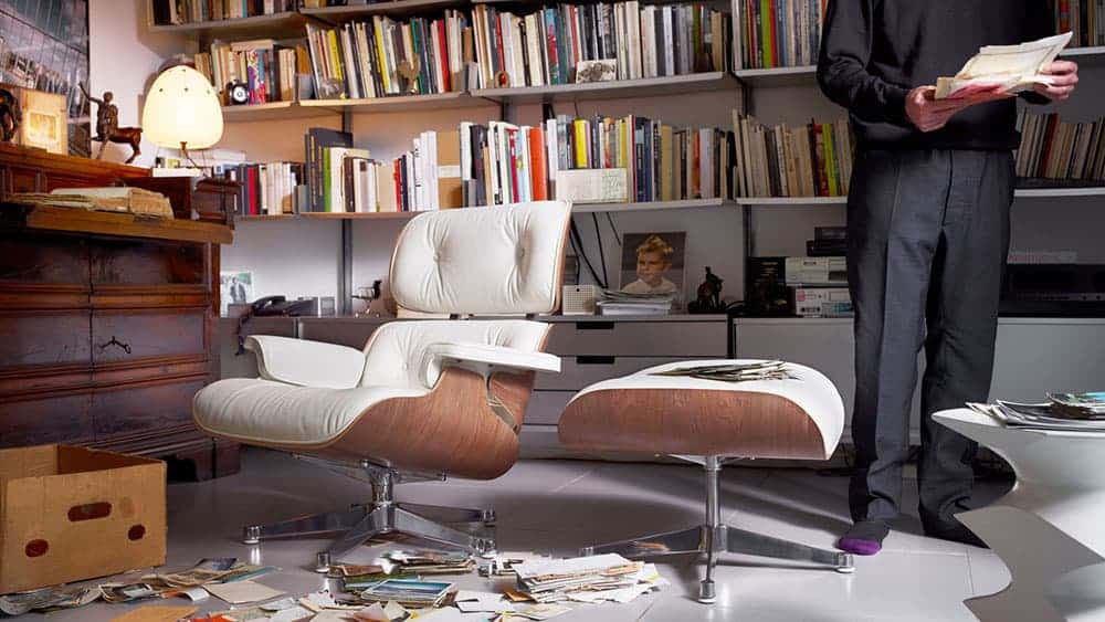 fauteuil Eames Lounge cuir blanc