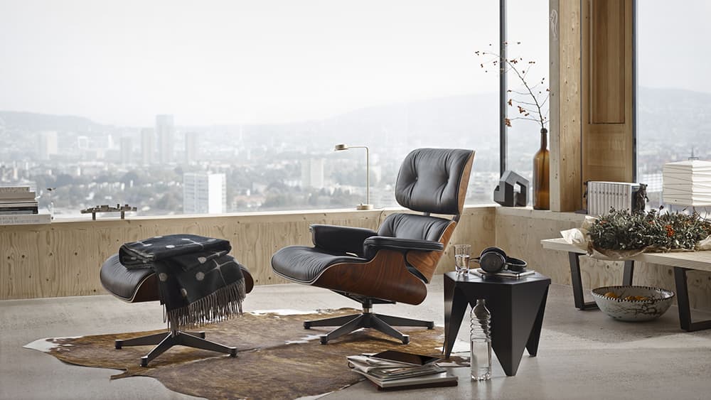 fauteuil Eames Lounge cuir et bois vitra