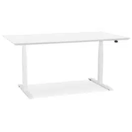 Bureau assis-debout électrique ‘BIONIK’avec plateau en bois et métal blanc – 150×70 cm