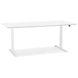 Bureau assis-debout électrique ‘BIONIK’avec plateau en bois et métal blanc – 180×90 cm