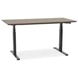 Bureau assis-debout électrique ‘BIONIK’avec plateau en bois finition Noyer et pied en métal noir – 150×70 cm
