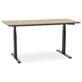 Bureau assis-debout électrique ‘BIONIK’avec plateau en bois finition naturelle et pied en métal noir – 150×70 cm