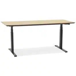 Bureau assis-debout électrique ‘BIONIK’avec plateau en bois finition naturelle et pied en métal noir – 180×90 cm