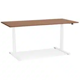 Bureau assis debout électrique ‘TRONIK’ blanc avec plateau en bois finition Noyer – 140×70 cm
