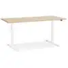 Bureau assis debout électrique 'TRONIK' blanc avec plateau en bois finition naturelle - 140x70 cm