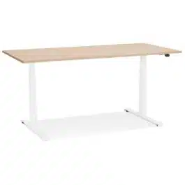 Bureau assis debout électrique ‘TRONIK’ blanc avec plateau en bois finition naturelle – 140×70 cm