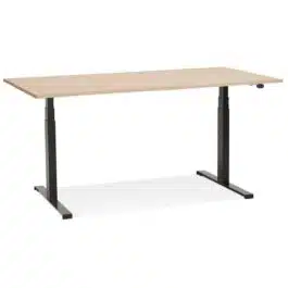 Bureau assis debout électrique ‘TRONIK’ noir avec plateau en bois finition naturelle – 140×70 cm