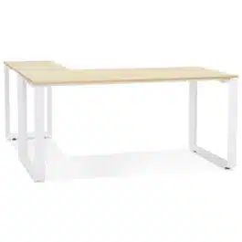 Bureau d’angle design ‘BAKUS’ en bois finition naturelle et métal blanc – 160 cm