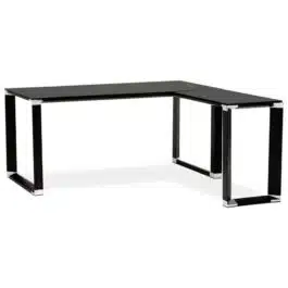 Bureau d’angle design ‘XLINE’ en verre noir (angle au choix) – 160 cm