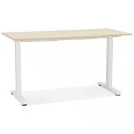 Bureau droit assis/debout ‘LIVELLO’ en bois finition naturelle et métal blanc – 140×70 cm