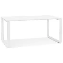 Bureau droit design ‘BAKUS’ en bois et métal blanc – 160×80 cm
