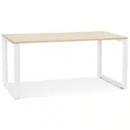 Bureau droit design ‘BAKUS’ en bois finition naturelle et métal blanc – 160×80 cm