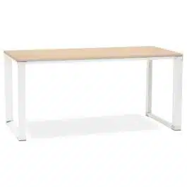 Bureau droit design ‘XLINE’ en bois finition naturelle et métal blanc – 160×80 cm