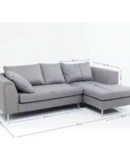 Canapé d’angle Gianna 250cm droite gris pieds chromés Kare Design
