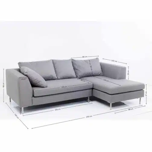 Canapé d'angle Gianna 250cm droite gris pieds chromés Kare Design