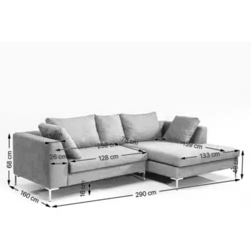 Canapé d'angle Gianna 290cm droite gris foncé pieds noirs Kare Design