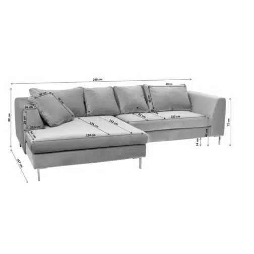 Canapé d'angle Gianna 290cm gauche gris foncé pieds noirs Kare Design