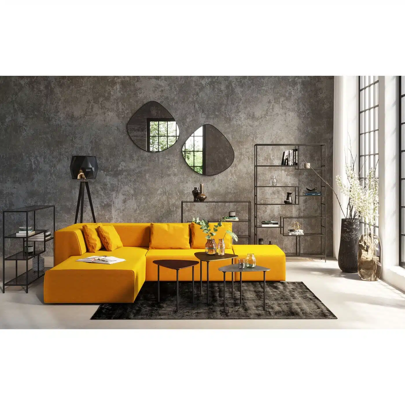 Canapé d'angle Infinity gauche velours jaune Kare Design