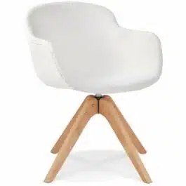Chaise à accoudoirs style scandinave ‘DESMA’ en tissu bouclé blanc et bois naturel