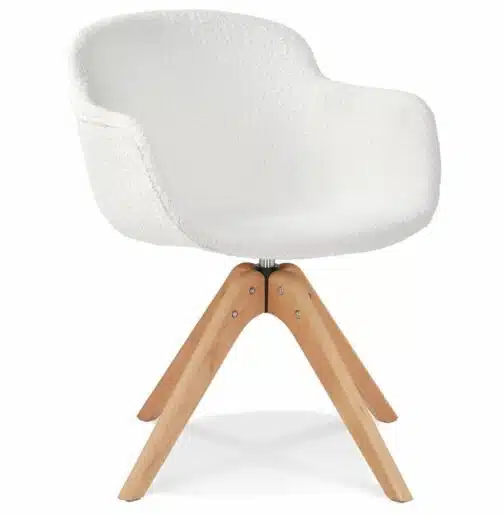 Chaise à accoudoirs style scandinave 'DESMA' en tissu bouclé blanc et bois naturel