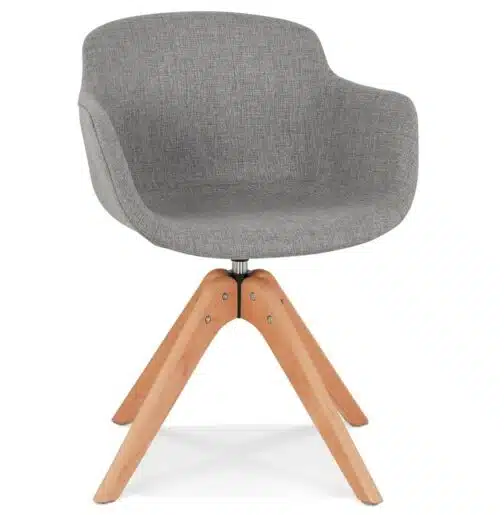Chaise avec accoudoirs 'AMOS' en tissu gris et pieds en bois naturel