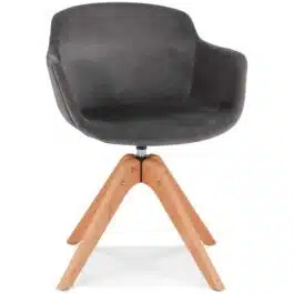 Chaise avec accoudoirs ‘BERNI’ en velours gris et pieds en bois naturel