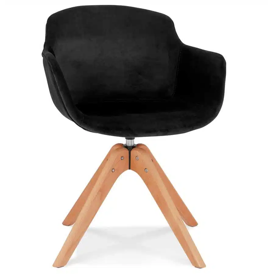 Chaise avec accoudoirs 'BERNI' en velours noir et pieds en bois naturel