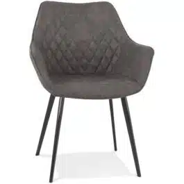Chaise avec accoudoirs ‘CHIGI’ gaufrée en microfibre gris foncé et pieds en métal noir