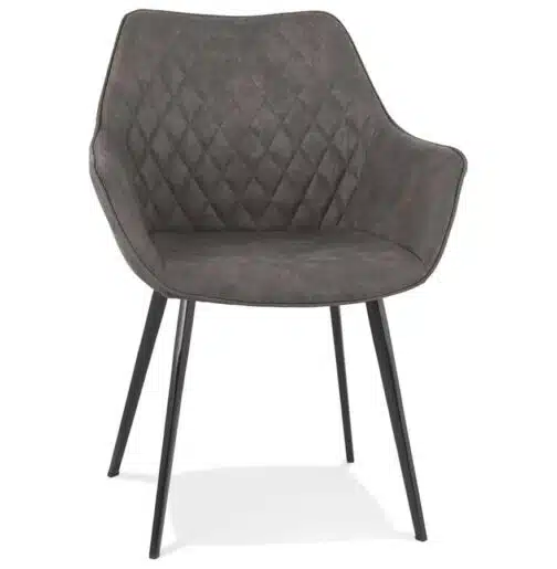 Chaise avec accoudoirs 'CHIGI' gaufrée en microfibre gris foncé et pieds en métal noir
