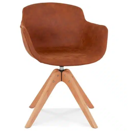 Chaise avec accoudoirs 'MARTIN' en microfibre brune et pieds en bois naturel