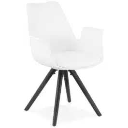 Chaise avec accoudoirs ‘ZALIK’ blanche avec pieds en bois noir