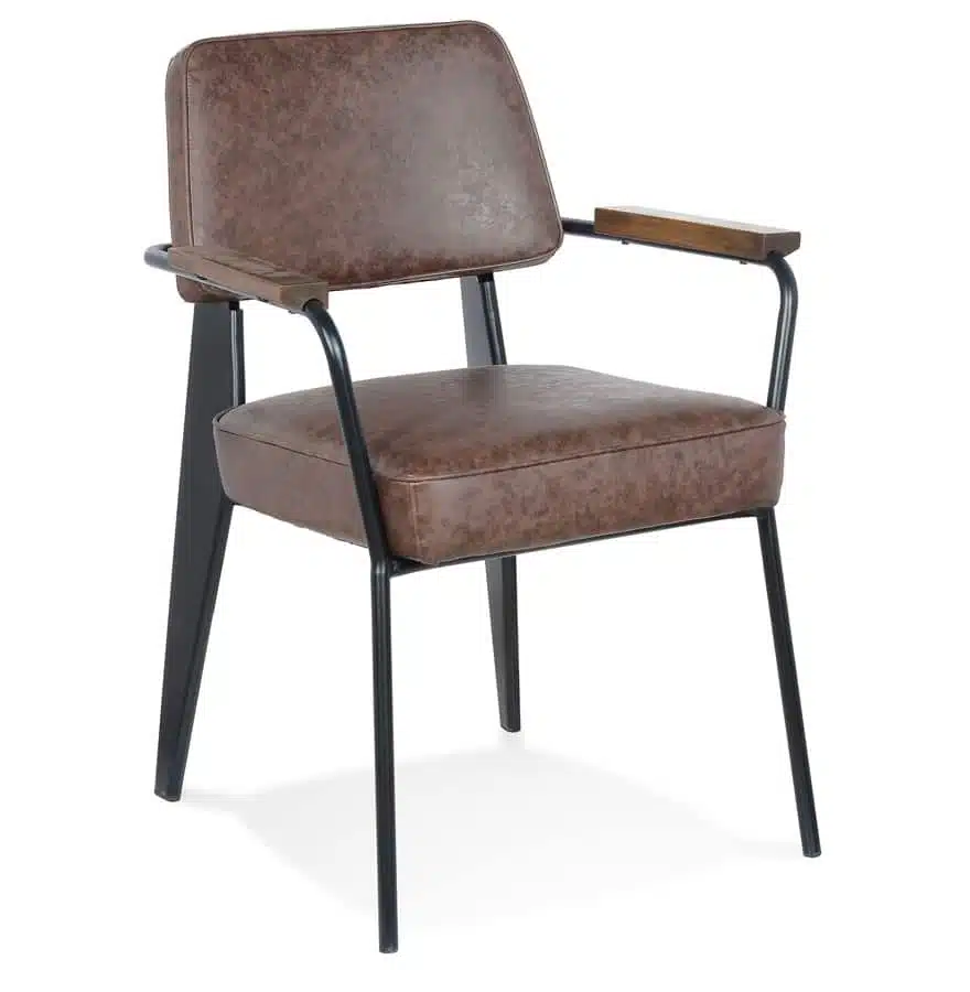Chaise avec accoudoirs design ‘GALLERIA’ brune et métal noir
