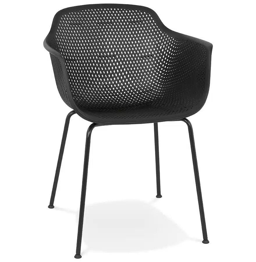 Chaise avec accoudoirs perforée ‘DRAK’ noire intérieure / extérieure