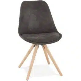 Chaise confortable ‘HARRY’ en microfibre grise et pieds en bois finition naturelle