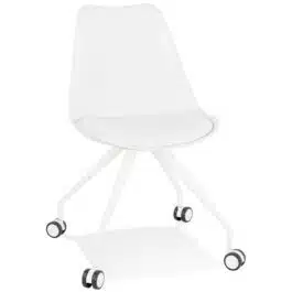 Chaise de bureau sur roulettes ‘SKIN’ blanche avec structure en métal blanc