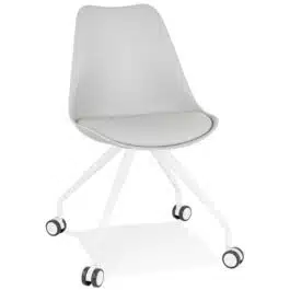 Chaise de bureau sur roulettes ‘SKIN’ grise avec structure en métal blanc