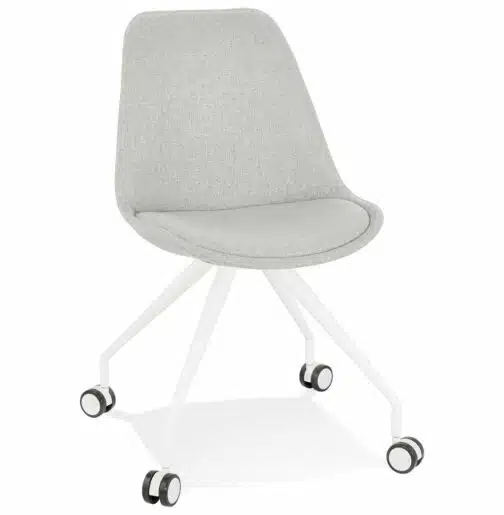 Chaise de bureau sur roulettes 'SNAP' en tissu gris avec structure en métal blanc