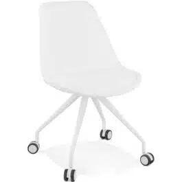 Chaise de bureau sur roulettes ‘STEF’ en tissu bouclé et métal blanc