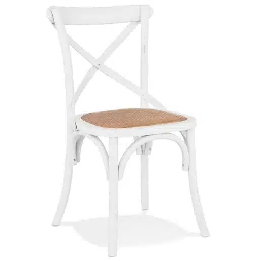Chaise de cuisine rétro 'CHABLY' en bois blanc - commande par 2 pièces / prix pour 1 pièce