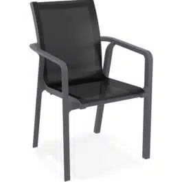 Chaise de jardin avec accoudoirs ‘CINDY’ en matière plastique grise empilable