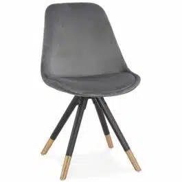 Chaise design ‘HAMILTON’ en velours gris et pieds en bois noir