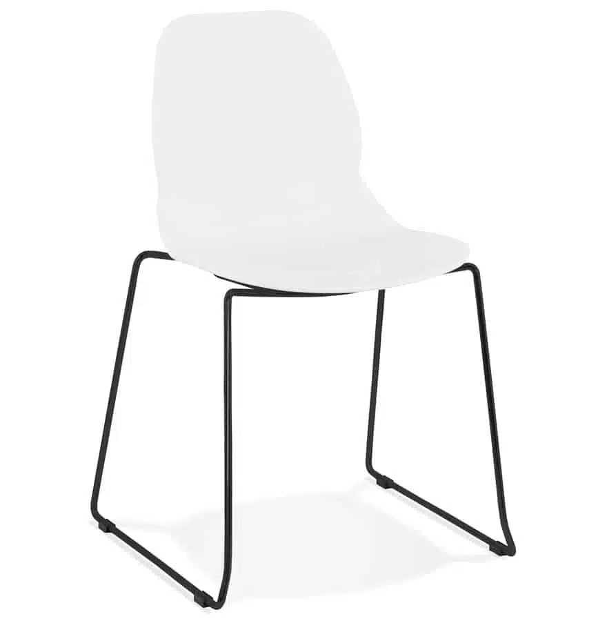 Chaise design 'NUMERIK' blanche avec pieds en métal noir