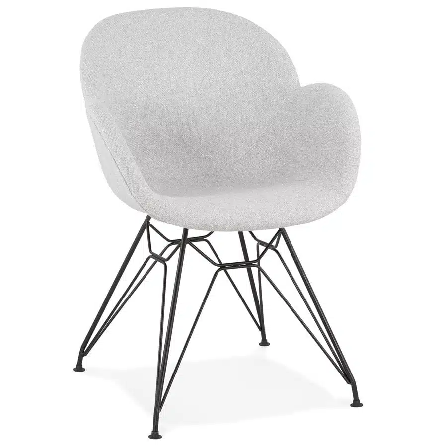 Chaise design ‘PLANET’ en tissu gris clair avec pieds en métal noir