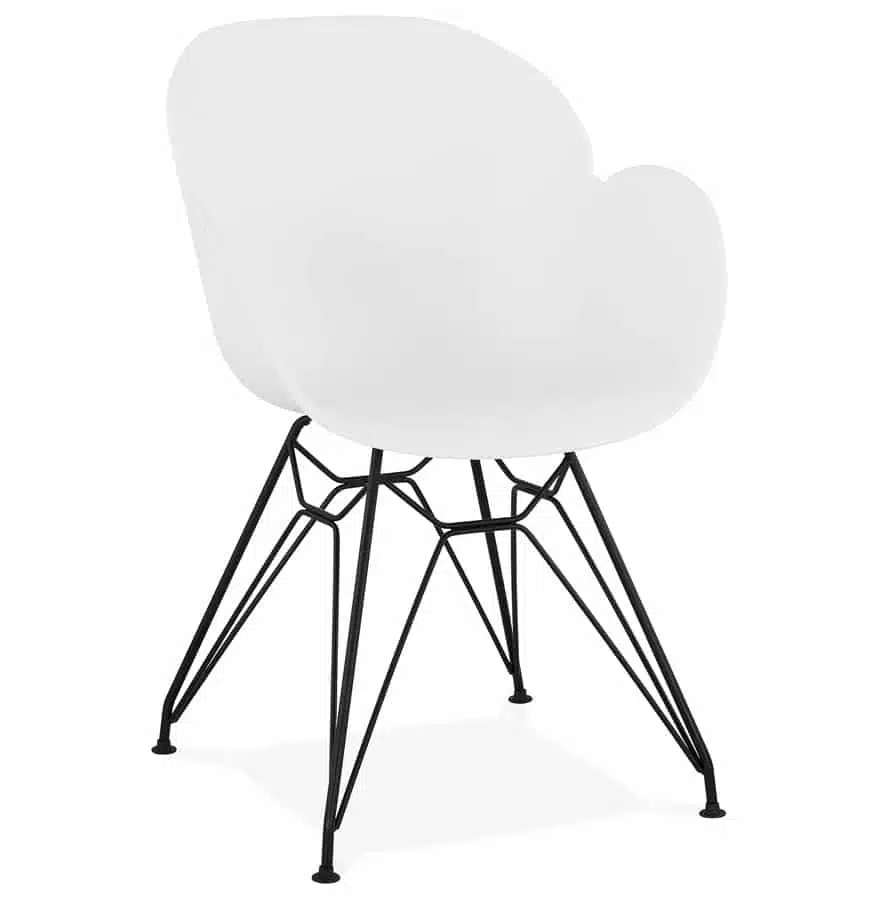 Chaise design 'SATELIT' blanche style industriel avec pieds en métal noir